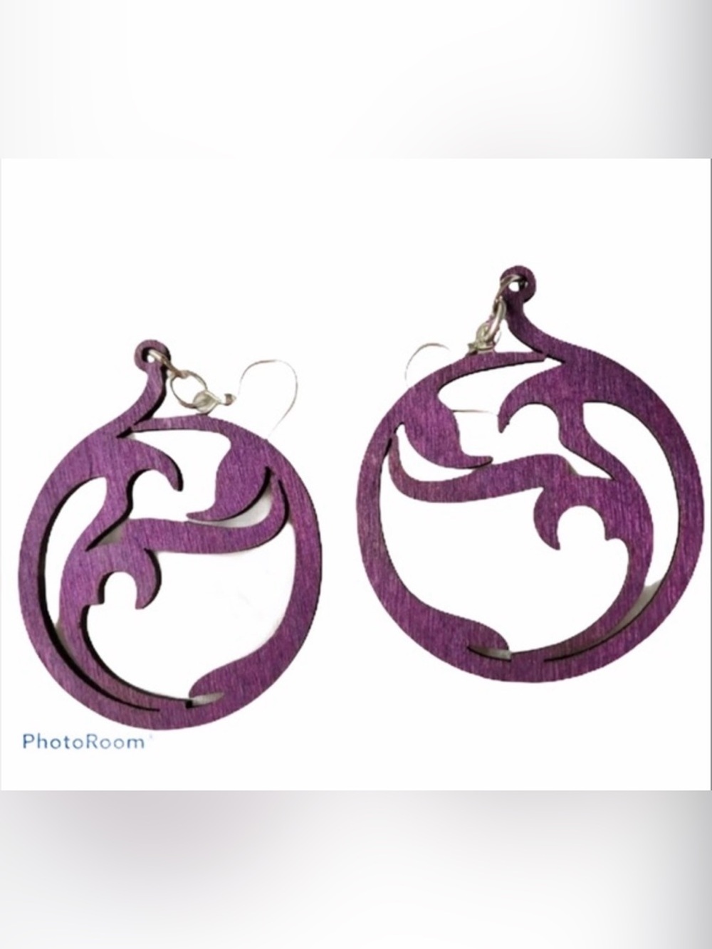 Green Tree Earrings Circle Art Purple Wood Lightweight